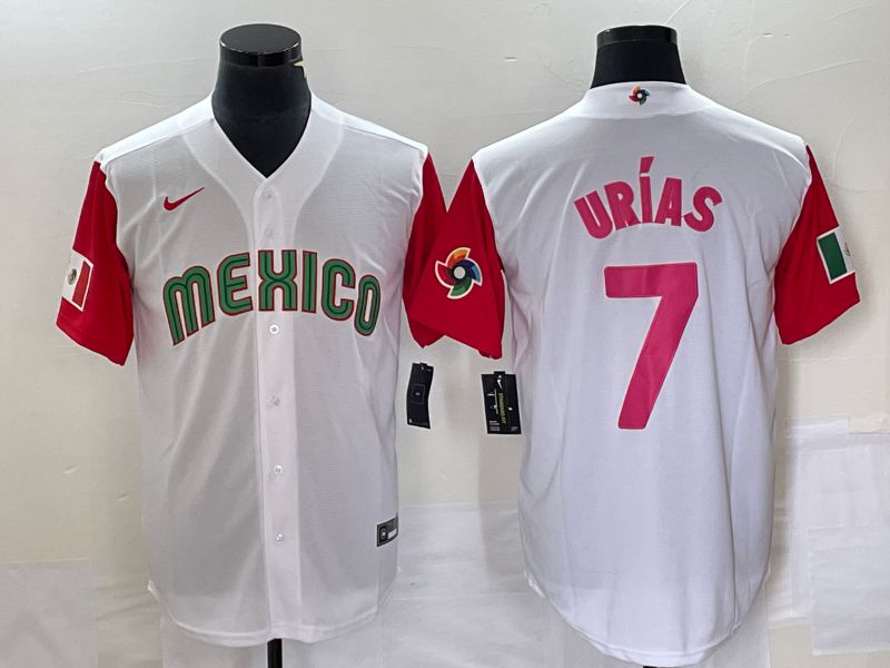 Men 2023 World Cub Mexico #7 Urias White pink Nike MLB Jersey30